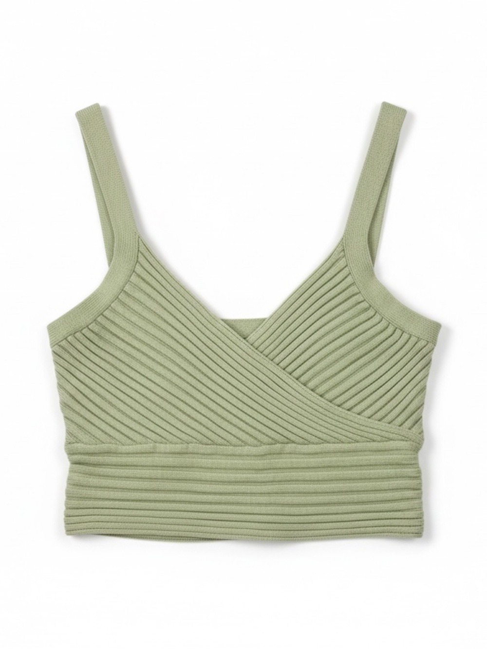 Princess Polly Sage Green Ribbed Wrap Crop Tank Top S/M